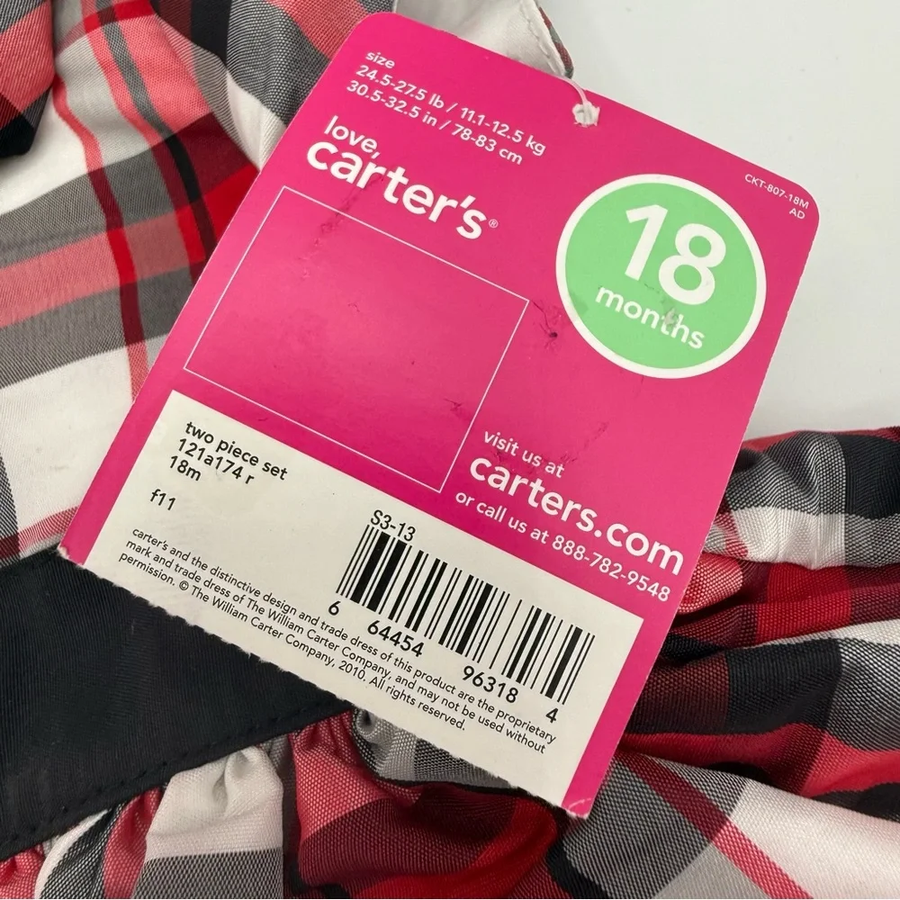 Y2K Carter's Red Plaid Formal Dress Size 18 Month NWT